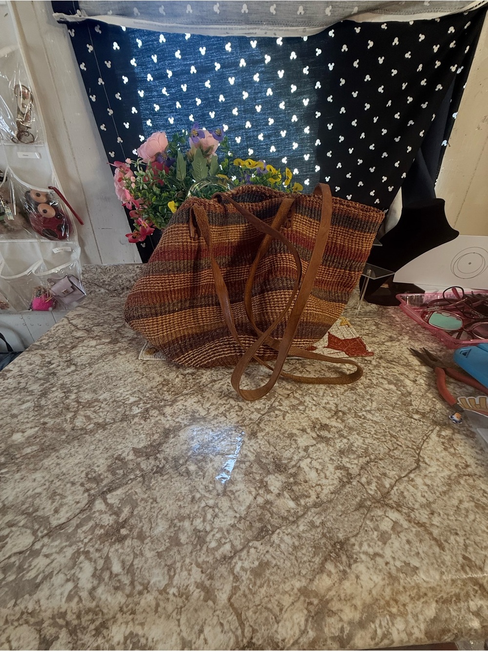 Woven Striped Tote Bag in Brown